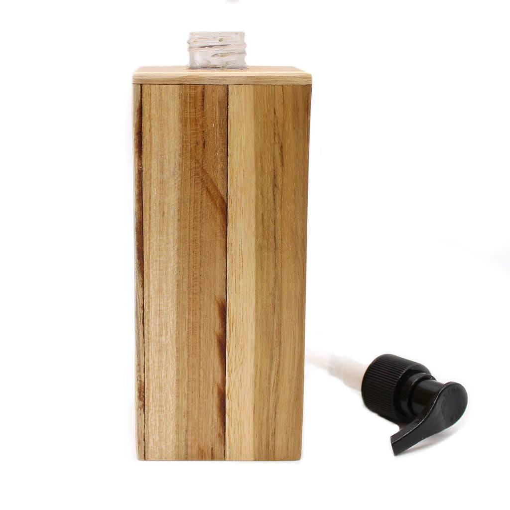 Natural Teak Wood Refillable Soap Dispenser – Square – detail view 9 of teak soap dispenser