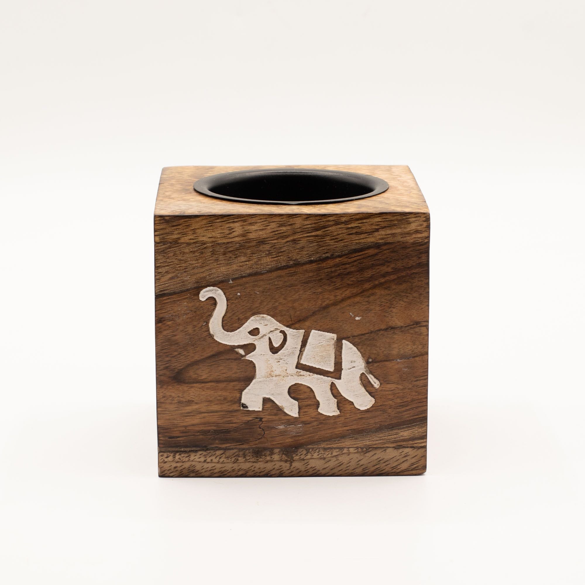 Handcrafted Elephant Square Mango Wood Oil Burner – Essential Oil & Wax – detail view 2