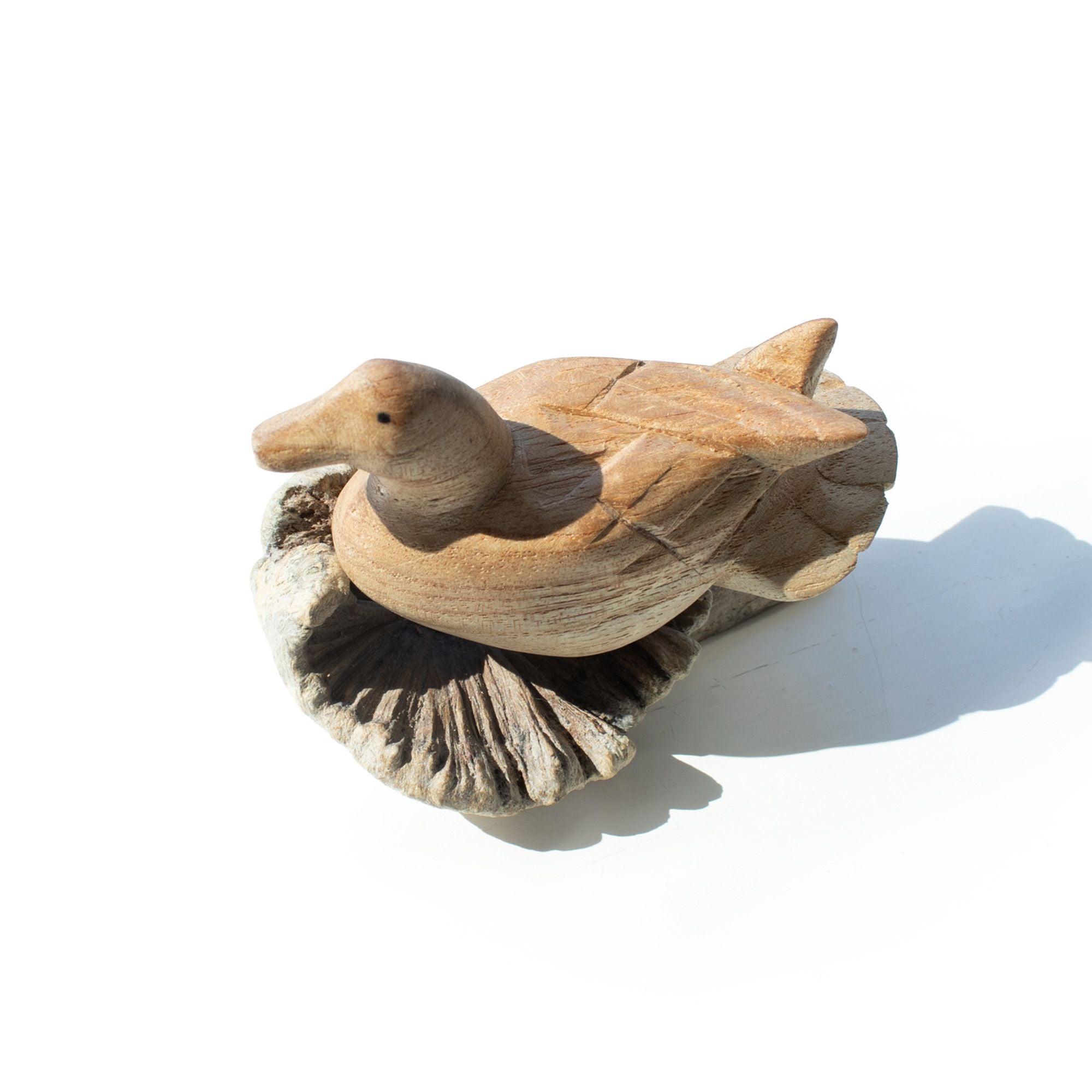 Hand-Carved Parasite Wood Resting Duck Sculpture – detail view 5