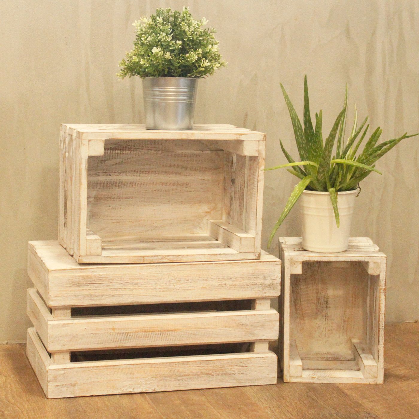 Rustic Wooden Nesting Storage Crates – Whitewashed (Set of 3) – detail view 7 of rustic wooden storage