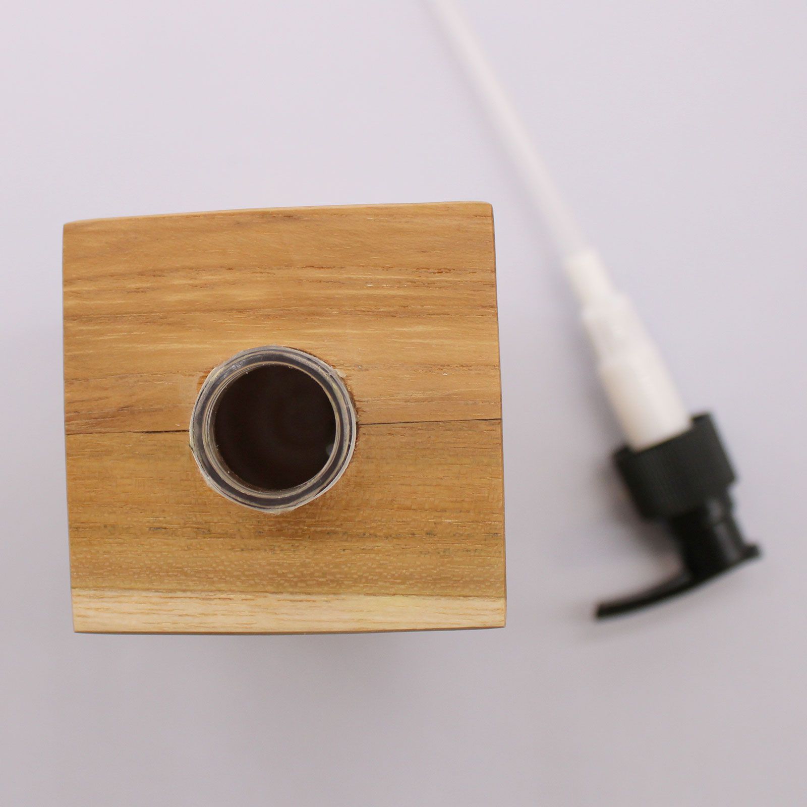 Natural Teak Wood Refillable Soap Dispenser – Square – detail view 10 of teak soap dispenser