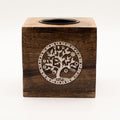 Large Square Mango Wood Oil Burner with Engraved Tree of Life – product view