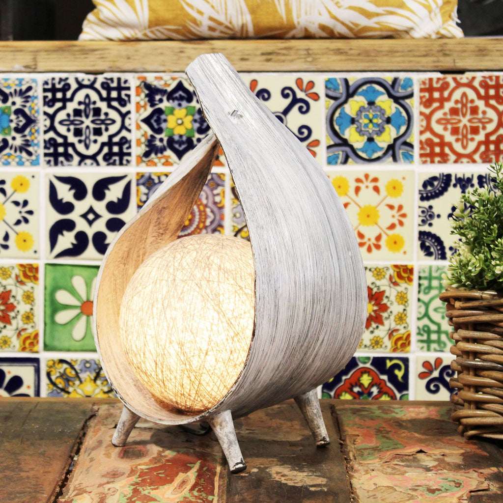 Natural Coconut Lamp - Greywash Wrapover – Boho Table Light – detail view 3 in wood