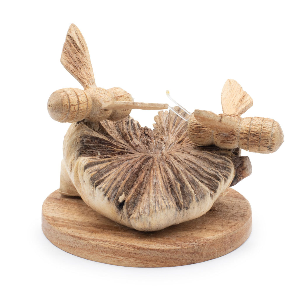 Hand-Carved Parasite Wood Beehive and Bees Sculpture – detail view 4