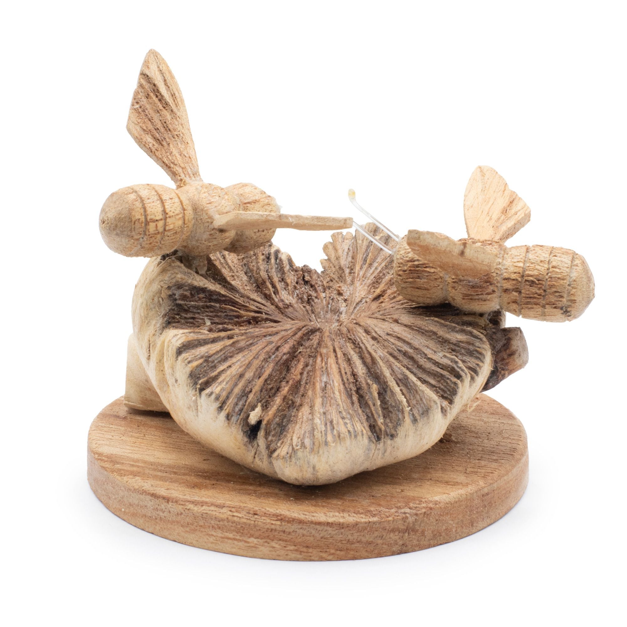Hand-Carved Parasite Wood Beehive and Bees Sculpture – detail view 4