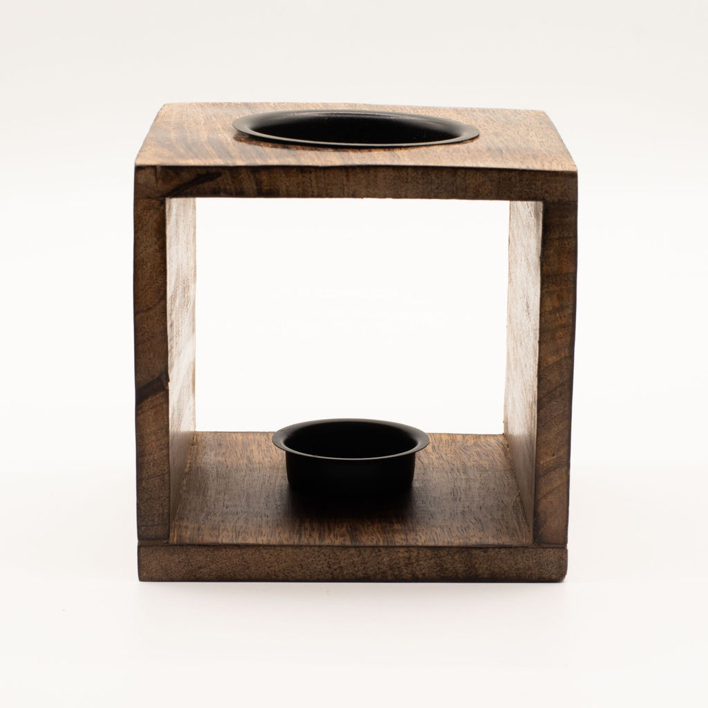 Large Square Mango Wood Oil Burner with Engraved Tree of Life – detail view 2