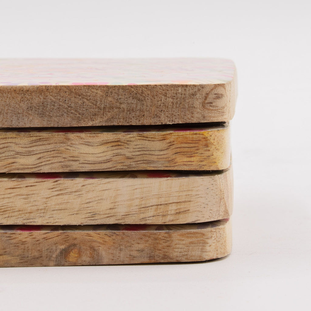 Set of 4 Square Coasters – Pretty Floral – detail view 3 of mango wood tableware