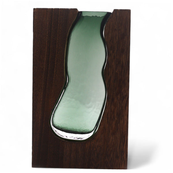 Large Glass Vase/Terrarium inside Dark Tungwood – front product view of glass terrarium