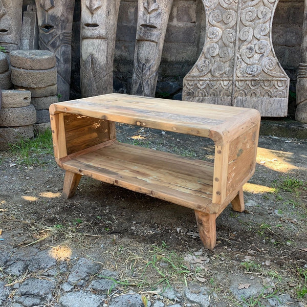 Small Round Reclaimed Wood Coffee Table – Rustic Living Room Center Table – product view