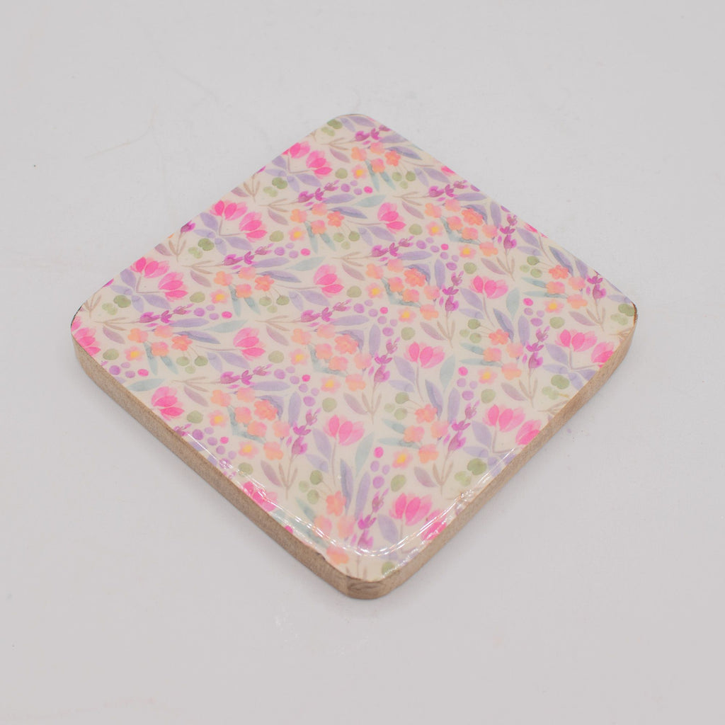 Set of 4 Square Coasters – Pretty Floral – detail view 4 of mango wood tableware