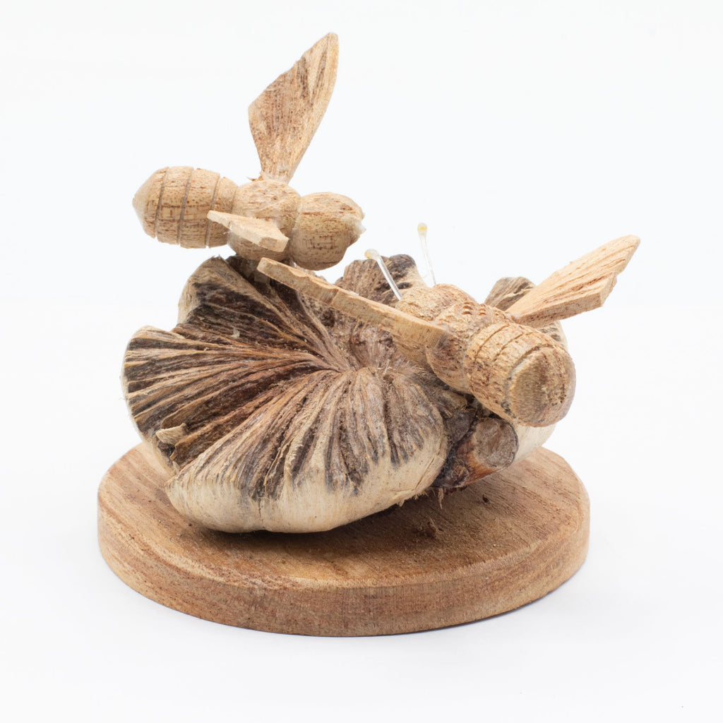Hand-Carved Parasite Wood Beehive and Bees Sculpture – detail view 5