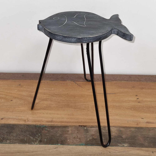 Albasia Wood Fish Stand – Greywashed – detail view 2 of wooden plant stand