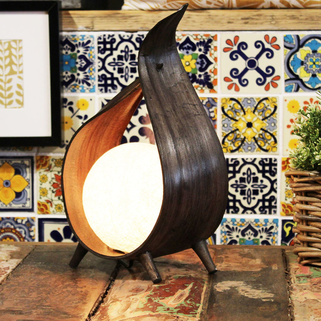 Natural Coconut Lamp - Chocolate Wrapover Twist – Boho Table Light – detail view 3
