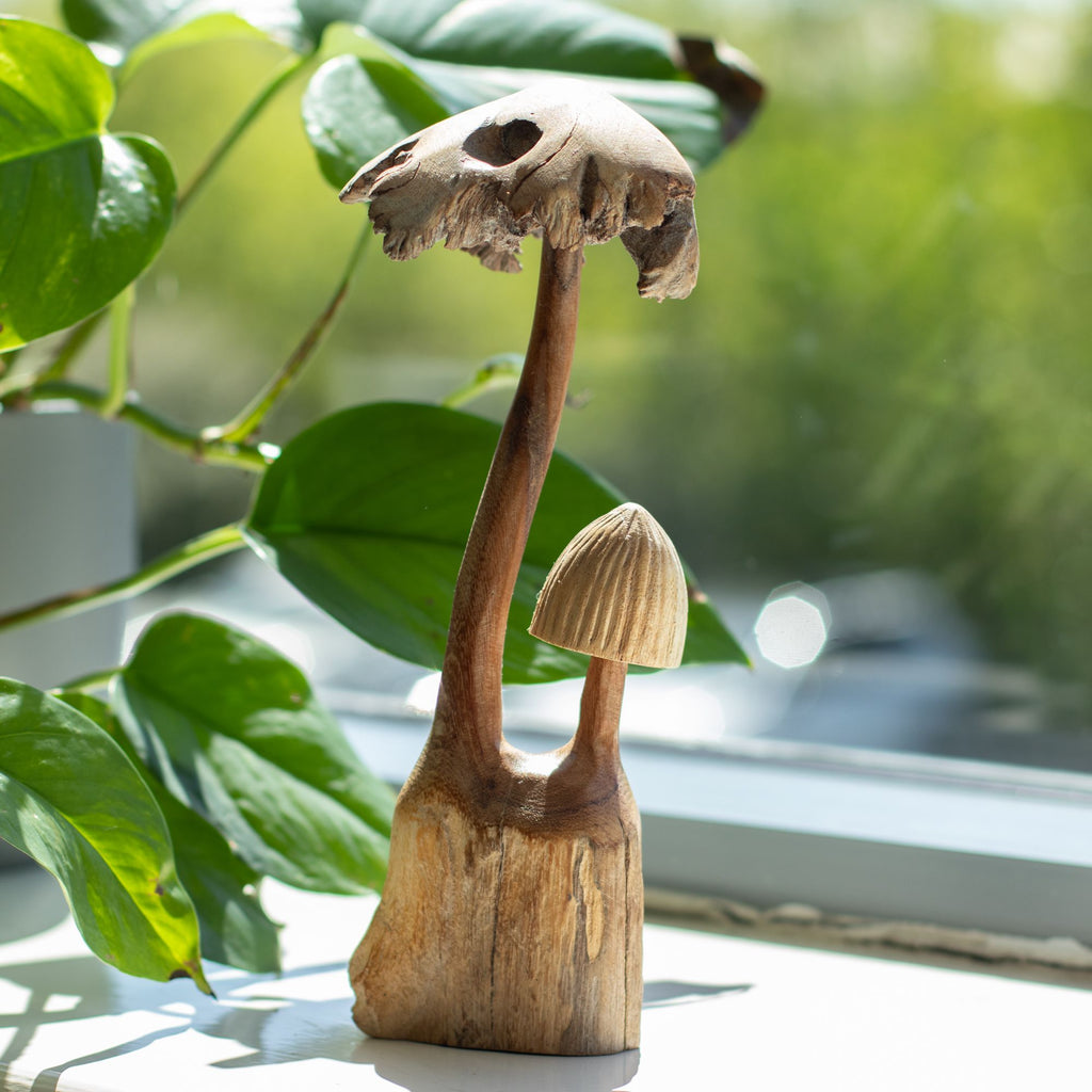Hand-Carved Parasite Wood Mushrooms - Set of 2 – detail view 4