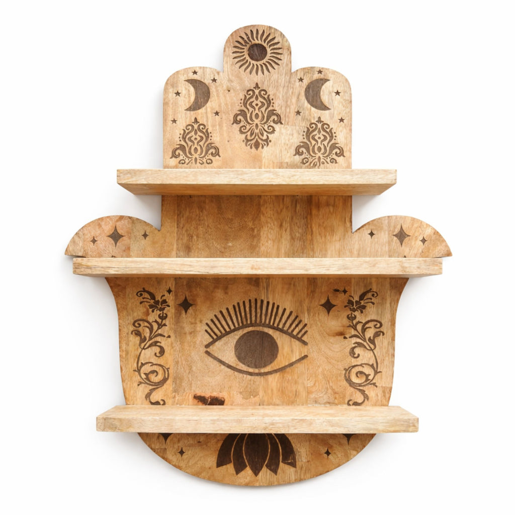 Hamsa Shaped Wooden Wall Mounted Display Shelf – detail view 3