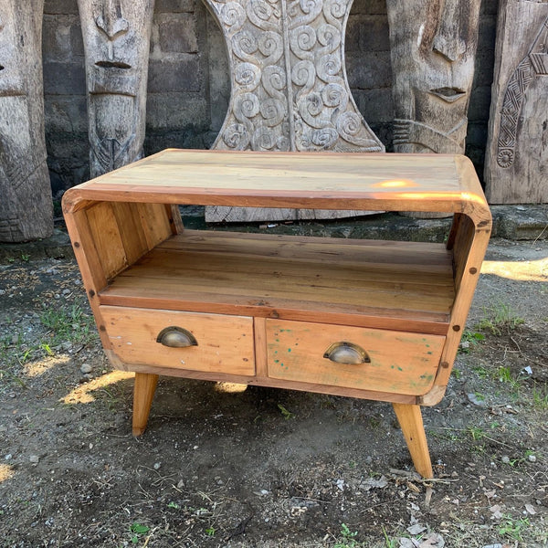 Small Round Reclaimed Wood TV Stand with 2 Drawers – Rustic Media Console – product view