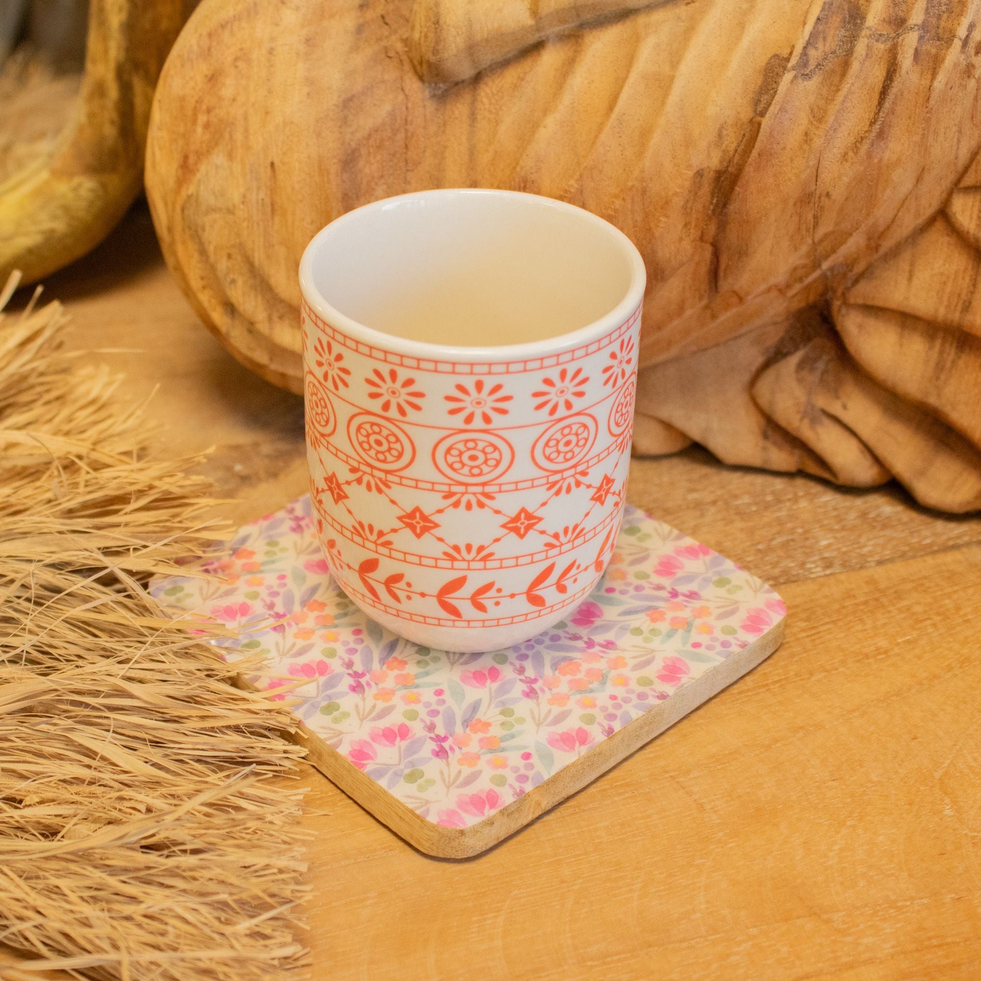 Set of 4 Square Coasters – Pretty Floral – detail view 6 of mango wood tableware