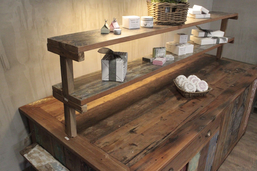 Reclaimed Teak Large Centre Display Table 207x97x80cm – detail view 5 of reclaimed wood display furniture