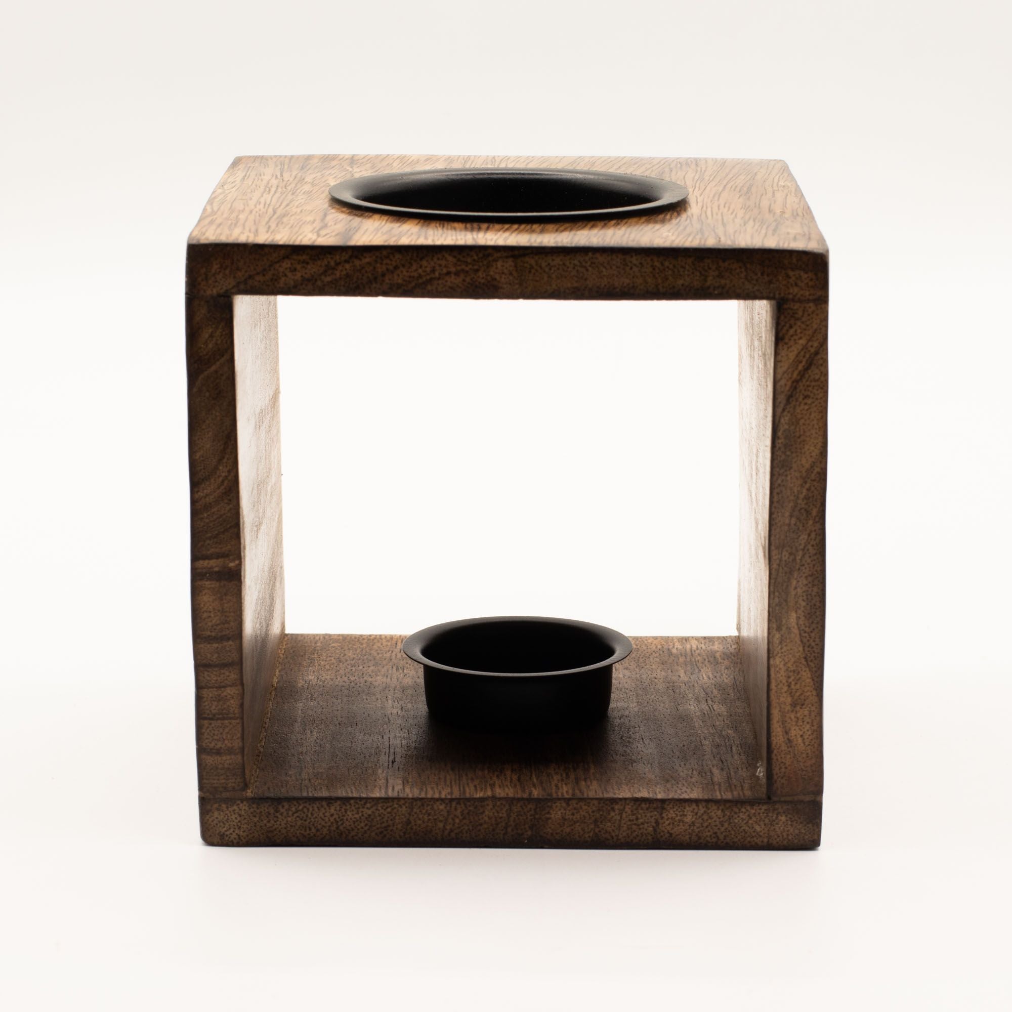 Large Square Mango Wood Oil Burner with Engraved Pentagon – product view