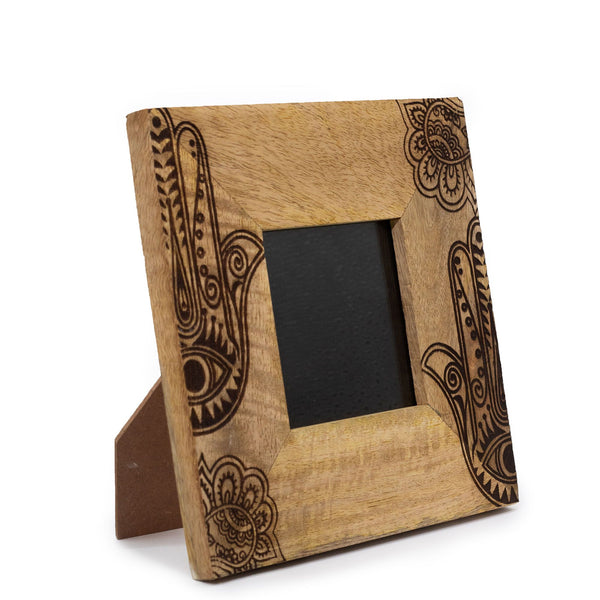 Small Mango Wood Picture Frame (for 10x10cm) 20x20x2cm – Hamsa – Black – front product view of mango wood picture frame