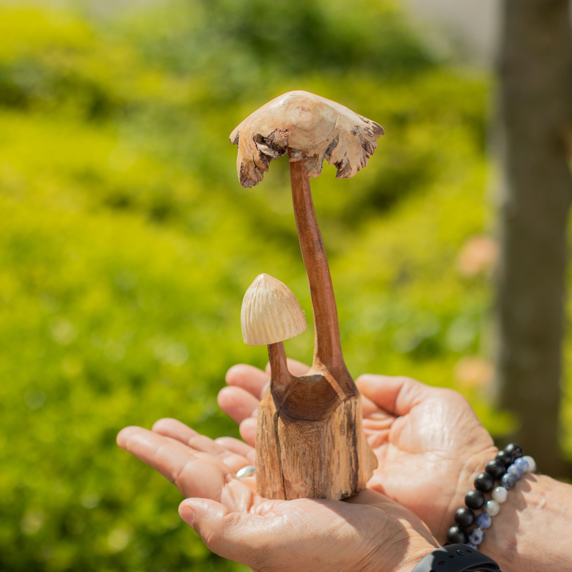 Hand-Carved Parasite Wood Mushrooms - Set of 2 – detail view 3