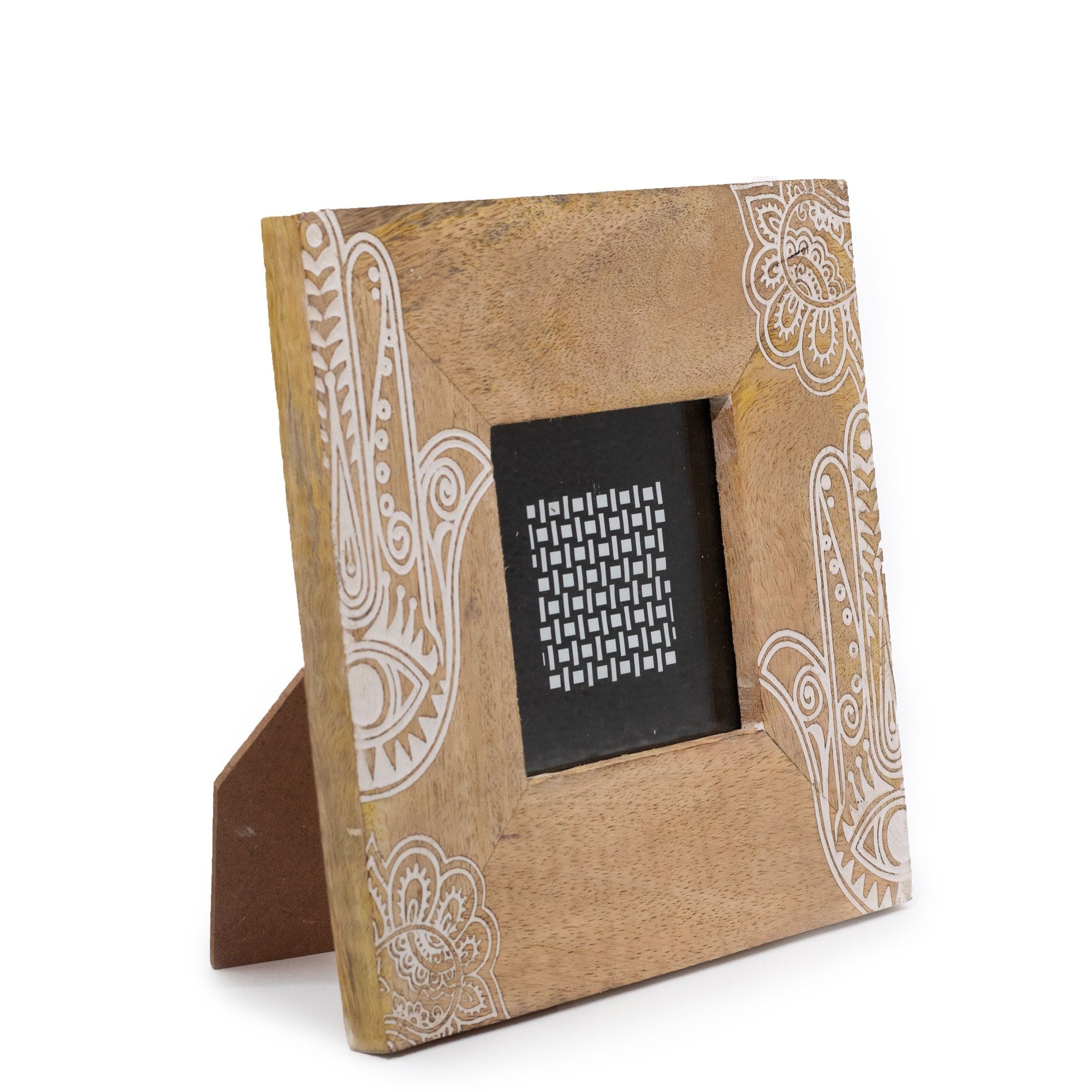 Small Mango Wood Picture Frame (for 10x10cm) 20x20x2cm – Hamsa – White – front product view of mango wood picture frame