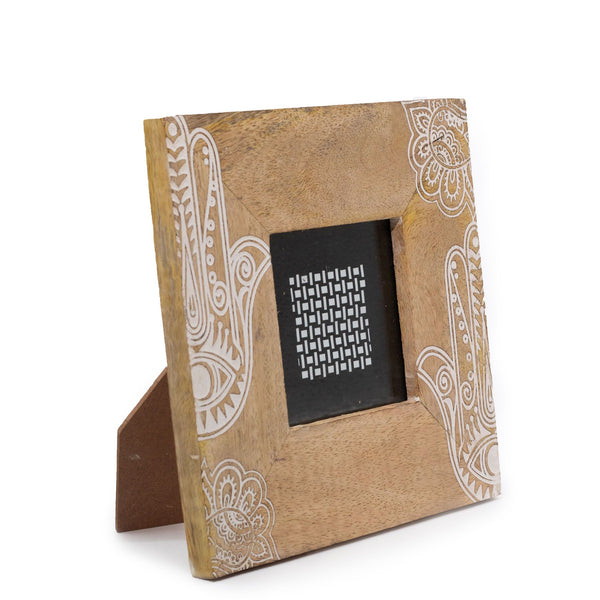 Small Mango Wood Picture Frame (for 10x10cm) 20x20x2cm – Hamsa – White – front product view of mango wood picture frame