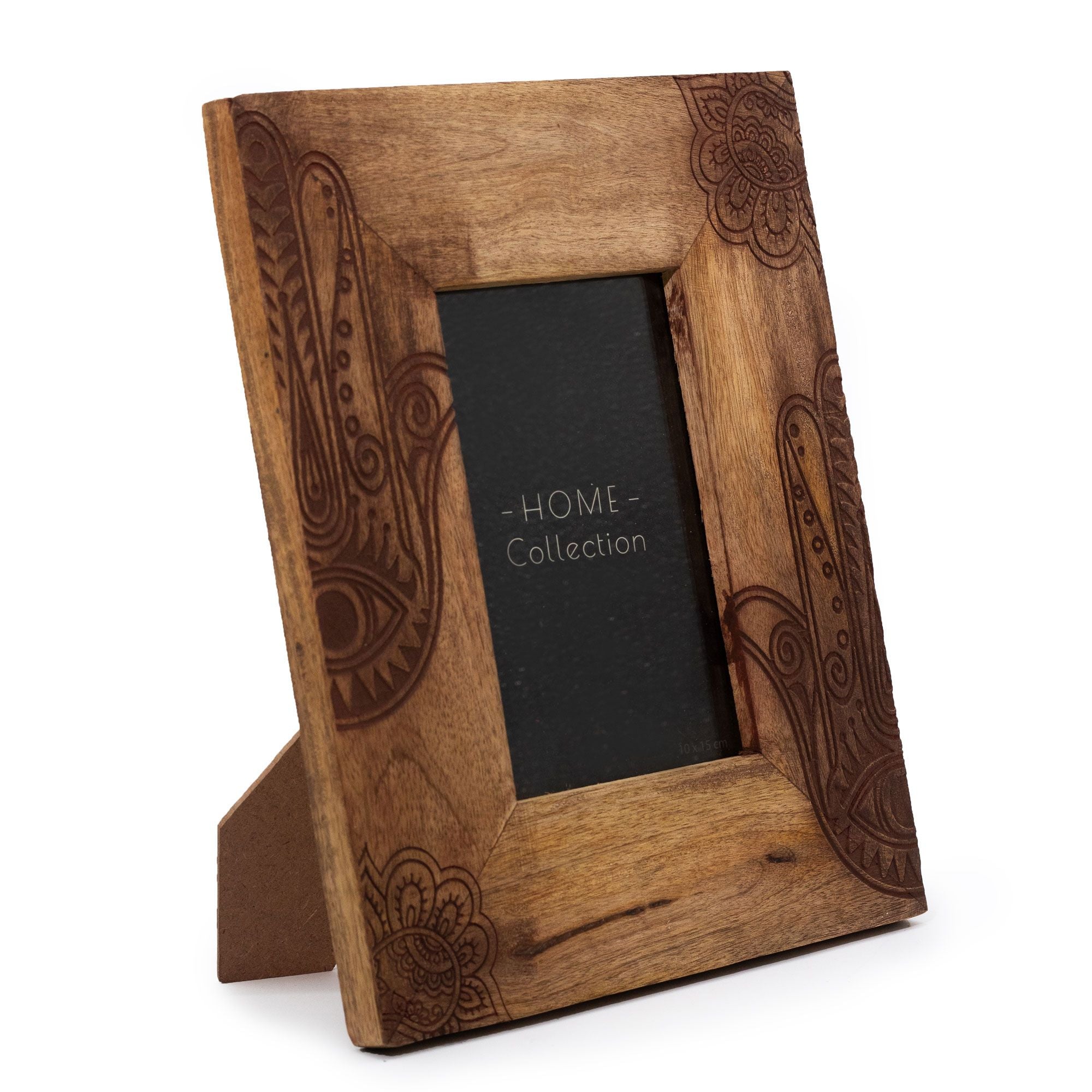 Medium Mango Wood Picture Frame (for 10x15cm) 26x20x2cm – Hamsa – Black – front product view of mango wood picture frame