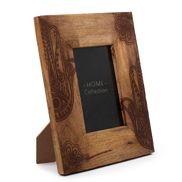 Medium Mango Wood Picture Frame (for 10x15cm) 26x20x2cm – Hamsa – Black – front product view of mango wood picture frame