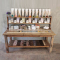 Reclaimed Teak 1.8m Display Table with Top Shelves – front product view of reclaimed wood display furniture