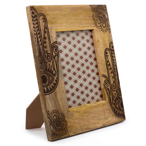 Large Mango Wood Picture Frame (for 13x18cm) 28x23x2cm – Hamsa – Black – front product view of mango wood picture frame
