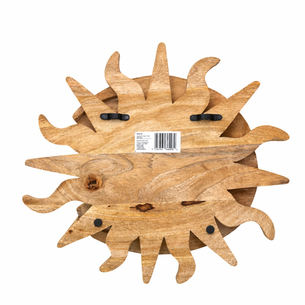 Celestial Sunburst & Moon Phase 3-Tier Wall Shelf – detail view 3 in wood