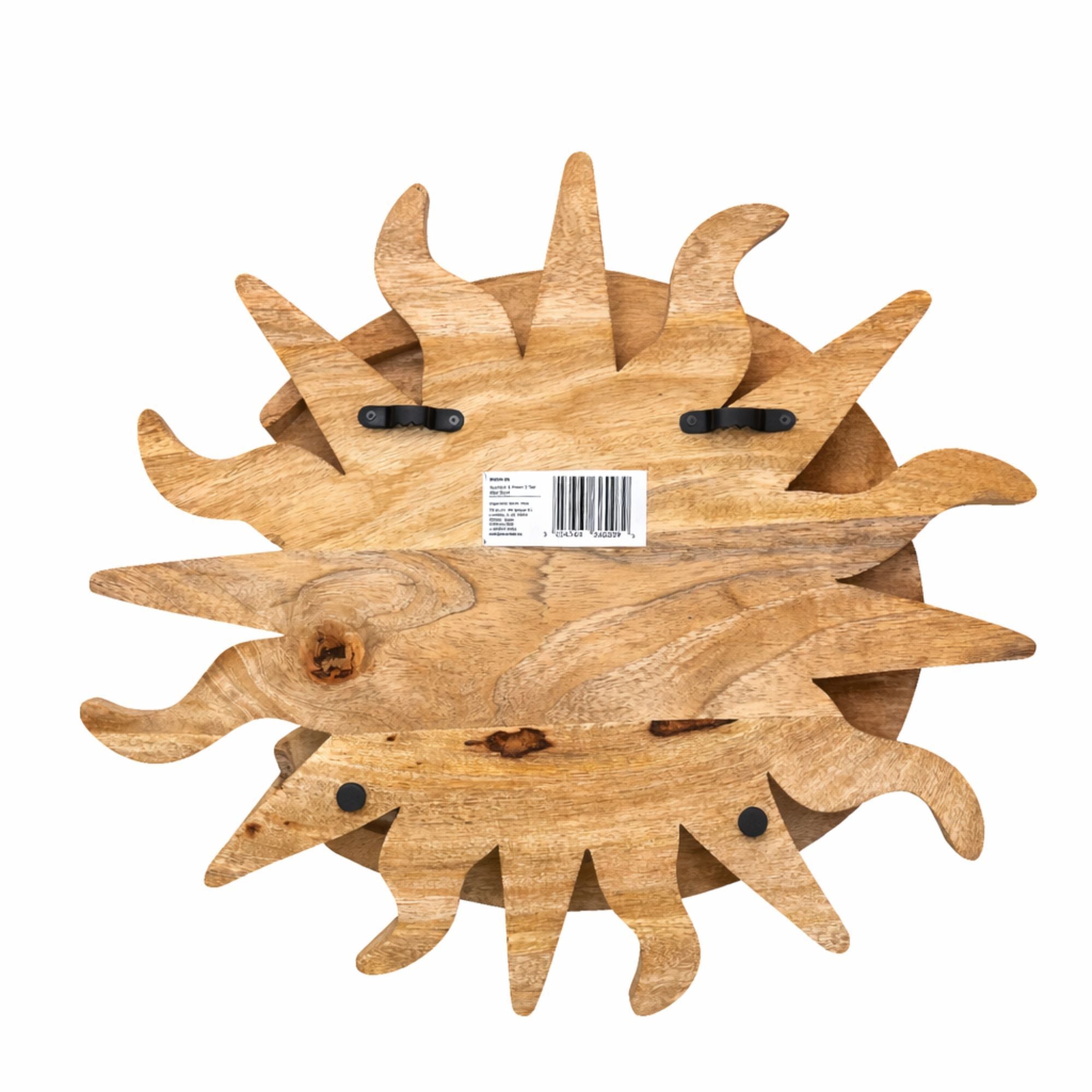 Celestial Sunburst & Moon Phase 3-Tier Wall Shelf – detail view 3 in wood