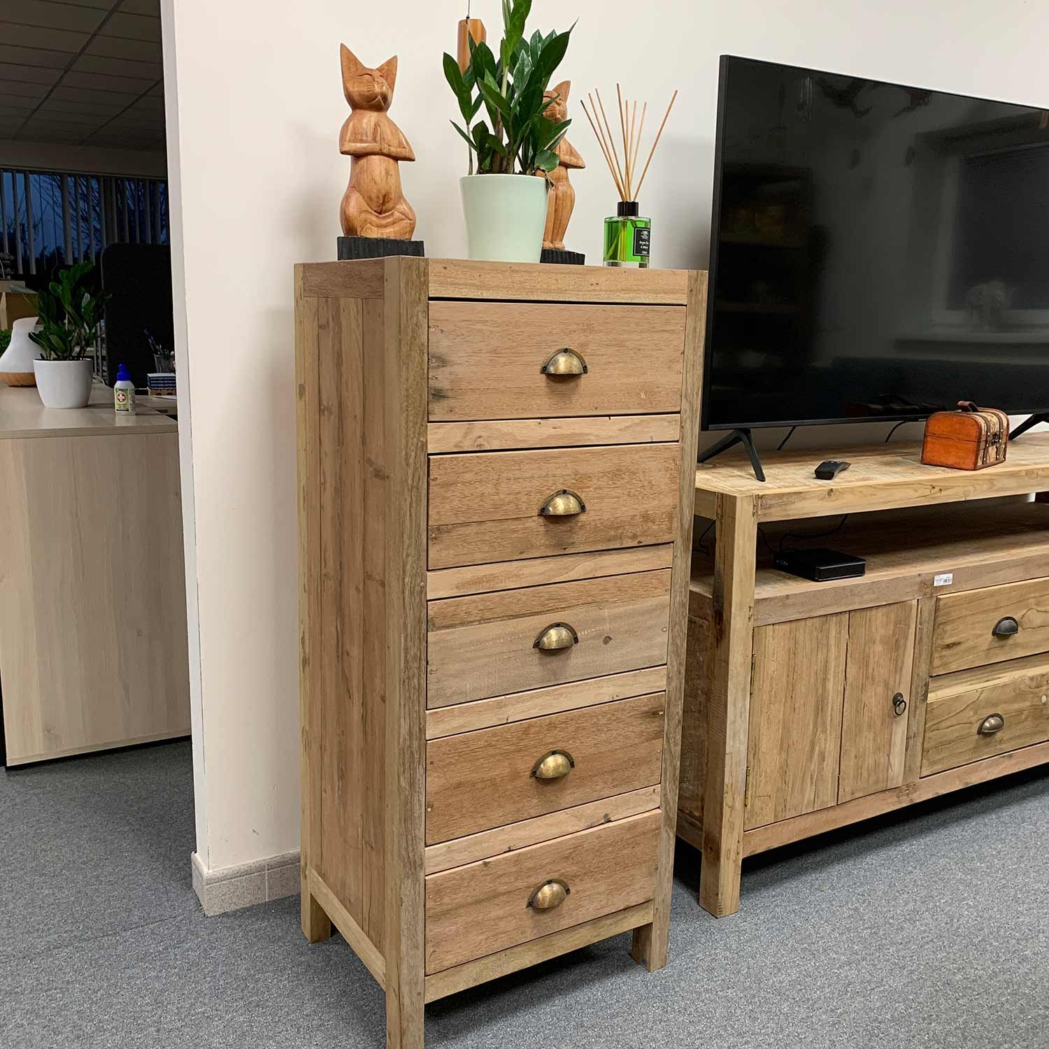 Tall 5-Drawer Chest - Reclaimed Wood – Eco-Friendly Bedroom Storage – product view