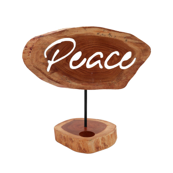 Candle Holder Sign – Peace – front product view of wooden candle holder