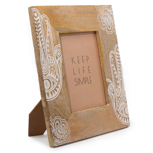 Large Mango Wood Picture Frame (for 13x18cm) 28x23x2cm – Hamsa – White – front product view of mango wood picture frame