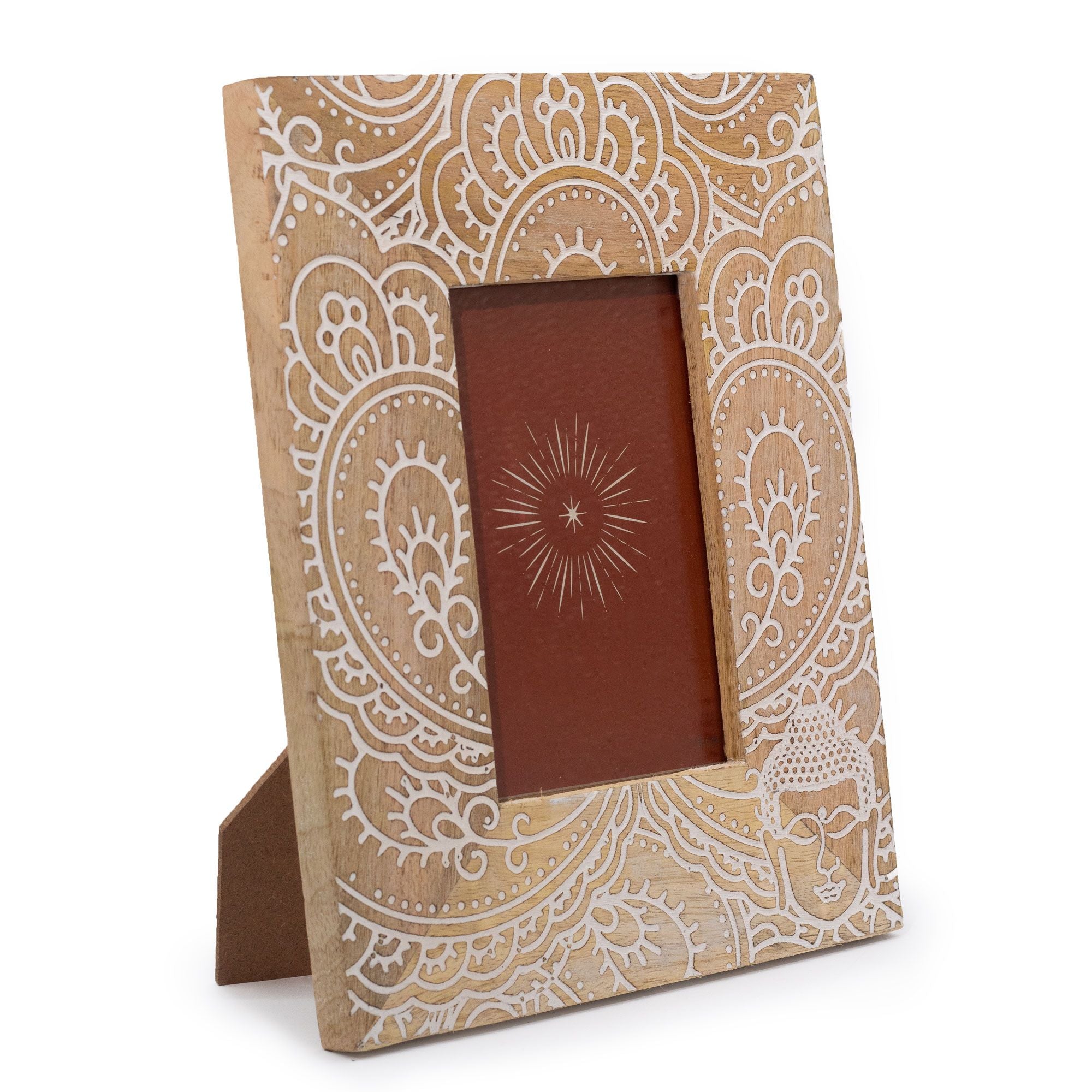 Medium Mango Wood Picture Frame (for 10x15cm) 26x20x2cm – Buddha – White – front product view of mango wood picture frame