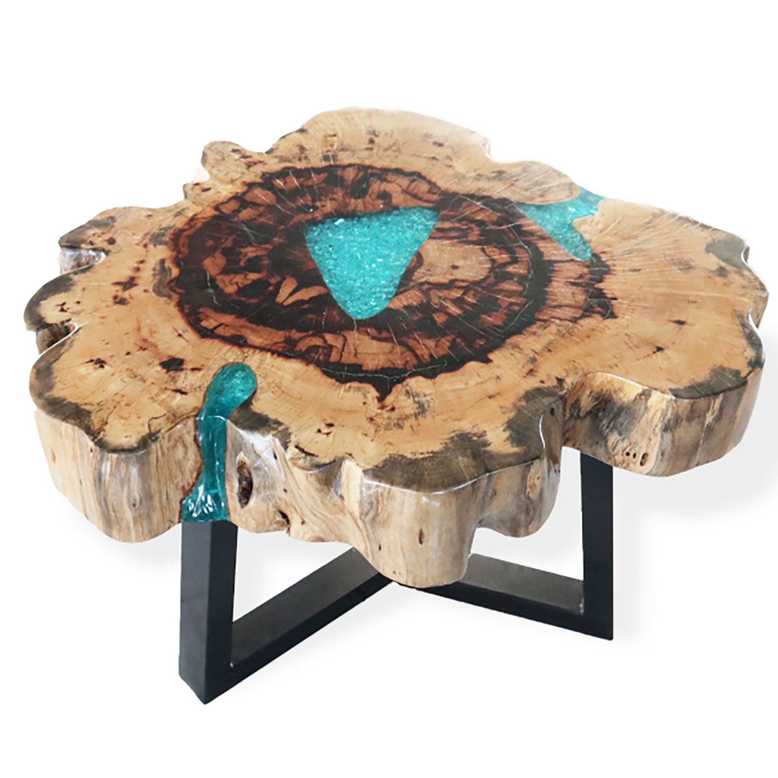 Live-Edge Tamarind Wood & Aqua Resin Coffee Table – detail view 5 of tamarind wood coffee table