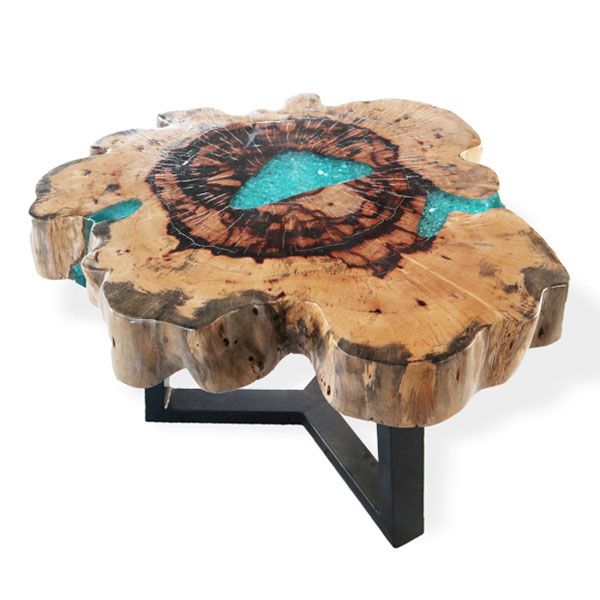 Live-Edge Tamarind Wood & Aqua Resin Coffee Table – detail view 3 of tamarind wood coffee table
