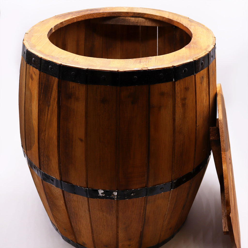 Wooden Beer Barrel Table & Parasol Stand – Natural Wood Patio Furniture – detail view 4
