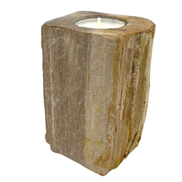 Petrified Wood Candle Holder – Single Tall – front product view of petrified wood candle holder