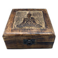 Square Wooden Keepsake Box 13x13x6cm – Buddha – front product view of carved wooden keepsake box