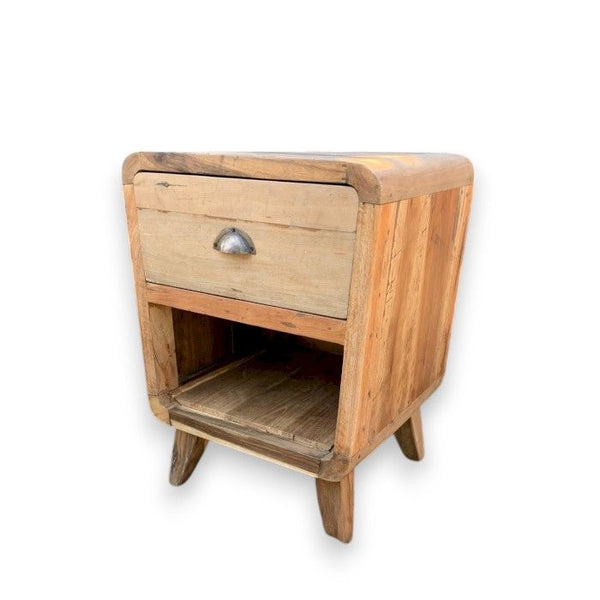 Bedside Table - Round One Drawer - Reclaimed Wood – product view