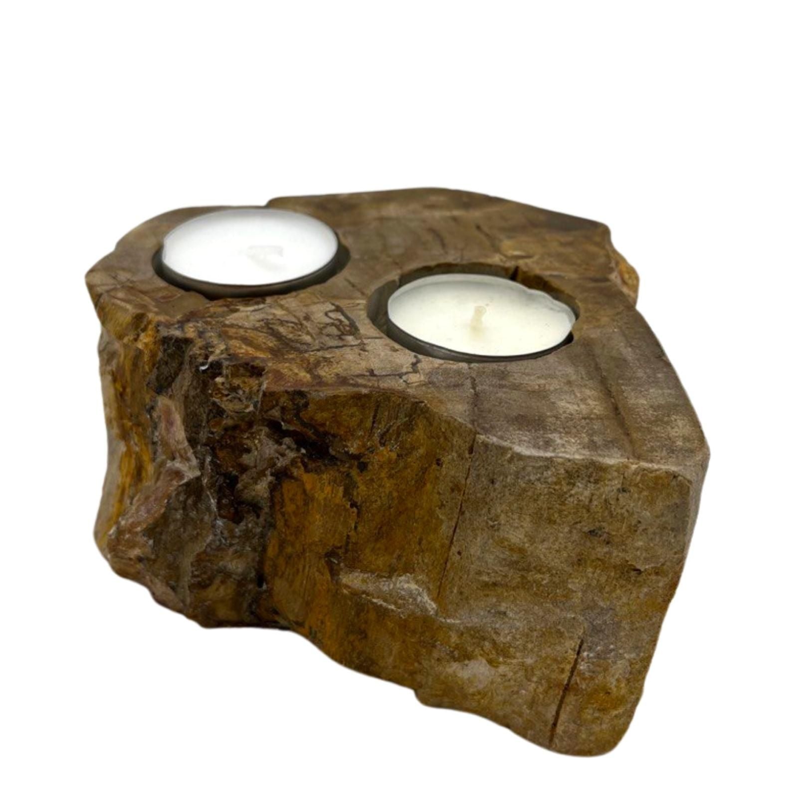 Petrified Wood Candle Holder – Double – detail view 5 of petrified wood candle holder