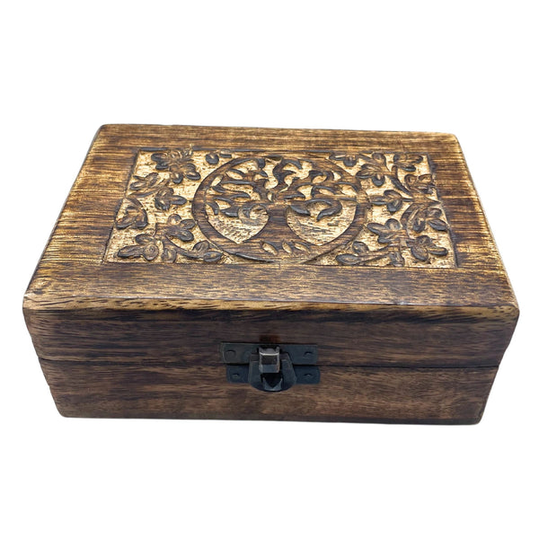 Medium Wooden Keepsake Box 15x10x6cm – Tree of Life – front product view of carved wooden keepsake box