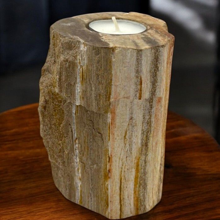 Petrified Wood Candle Holder – Single Tall – detail view 3 of petrified wood candle holder