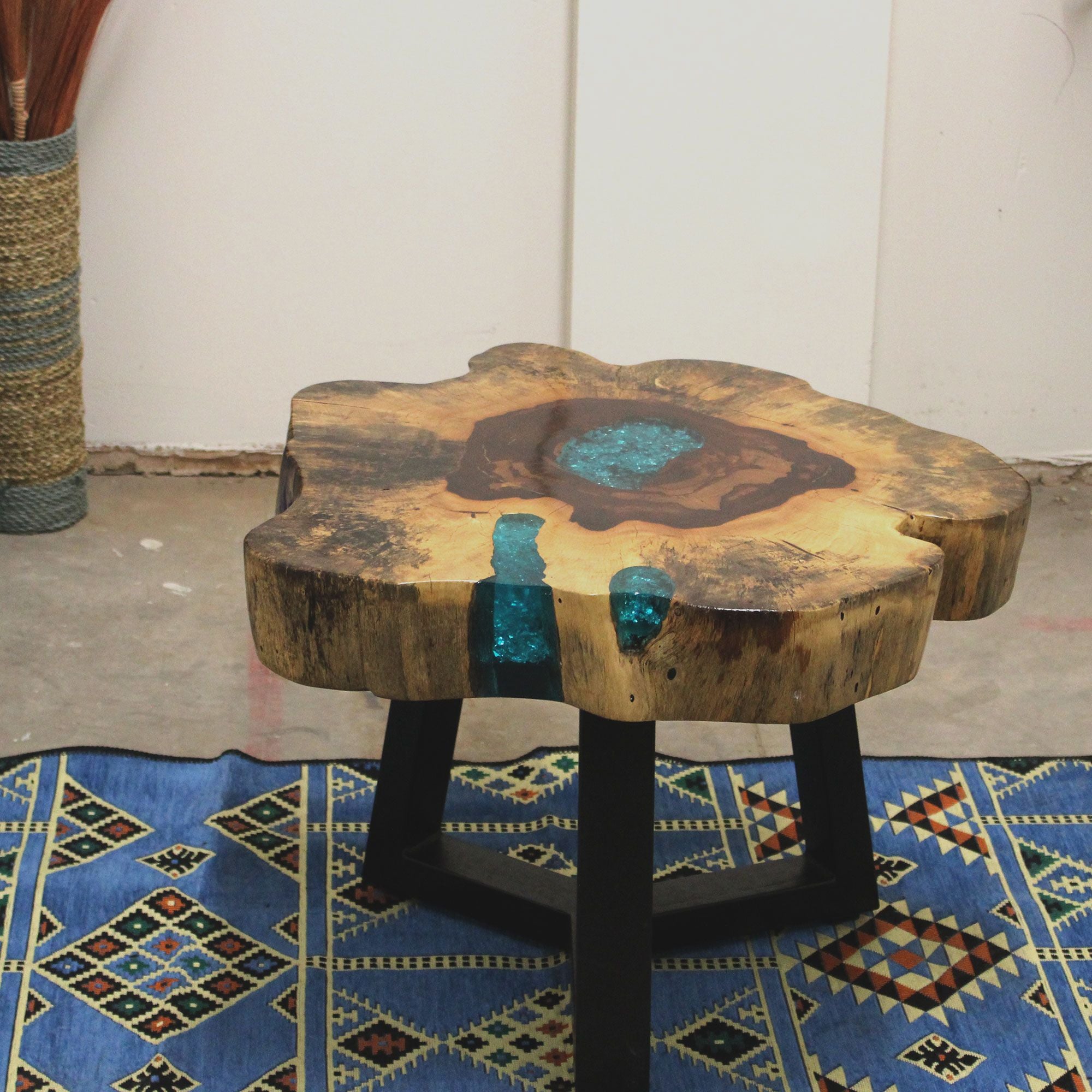 Live-Edge Tamarind Wood & Aqua Resin Coffee Table – detail view 8 of tamarind wood coffee table