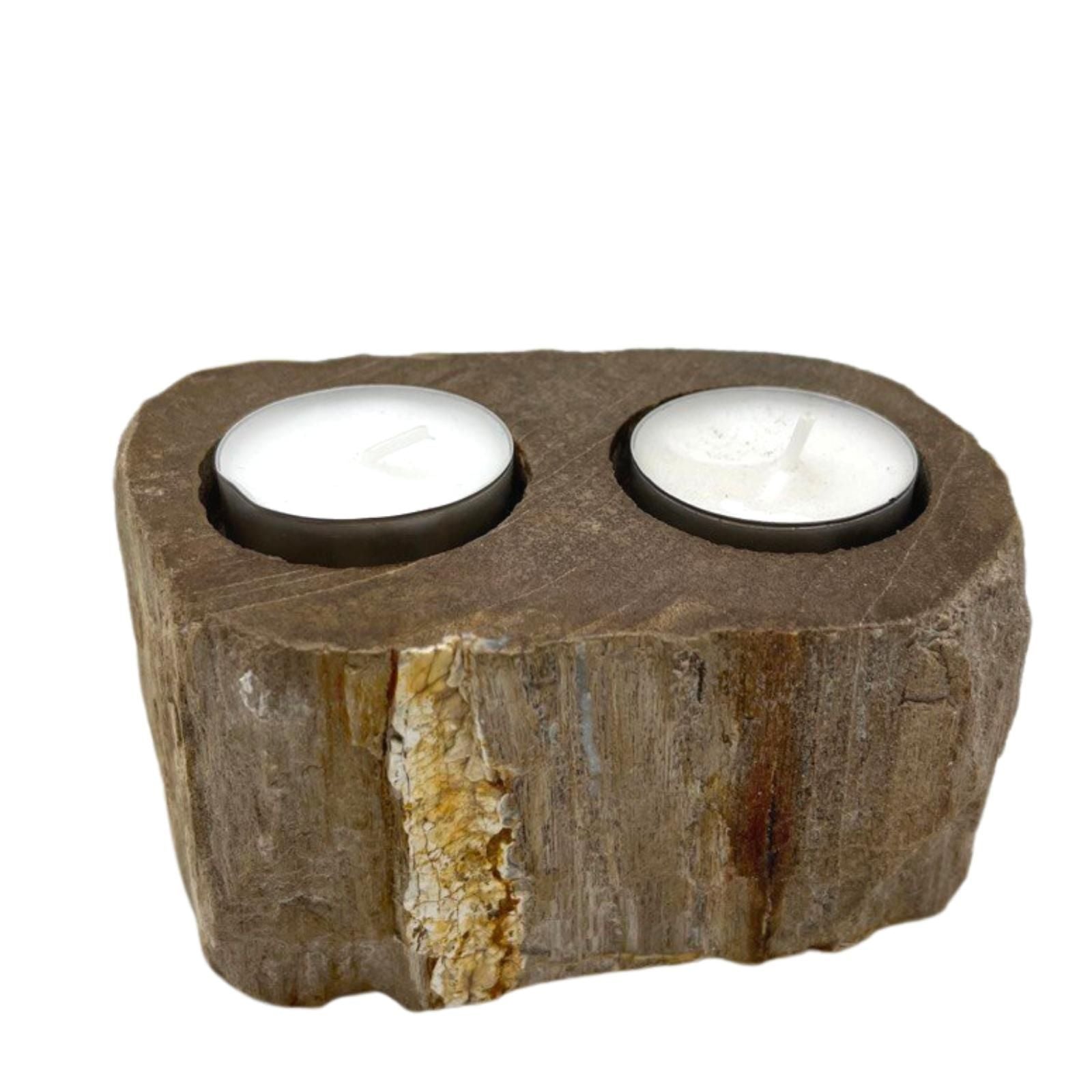 Petrified Wood Candle Holder – Double – detail view 4 of petrified wood candle holder