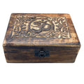 Medium Wooden Keepsake Box 15x10x6cm – Om – front product view of carved wooden keepsake box