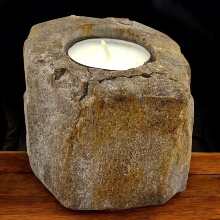 Petrified Wood Candle Holder – Single Low – detail view 4 of petrified wood candle holder